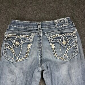 Grace in LA Womens Jeans BootCut Rhinestone Pocket Flaps Studded Thick Stitch 25